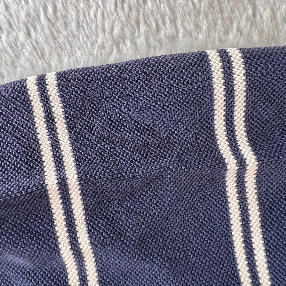 Polo Ralph Lauren Pima Cotton Striped Polo Shirt Navy Blue White Mens L